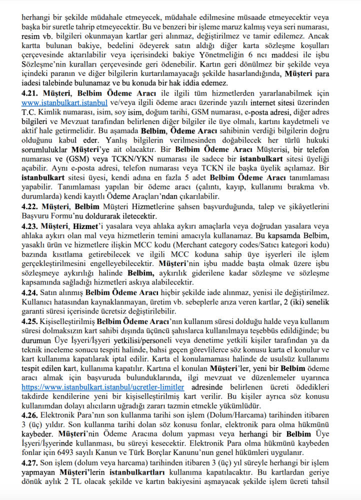 istanbulkart kullanim sozlemesi yenilendi mi yeni sozlesmede hangi maddeler guncellendi ne zaman yururluge girecek